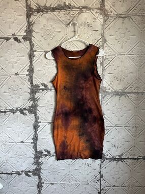 SHEIN Brown & Orange Tie-Dye Sleeveless Dress